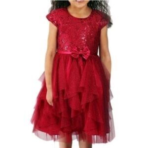 Jona Michelle Girls Red Glitter Layered Party Dress Sz 5